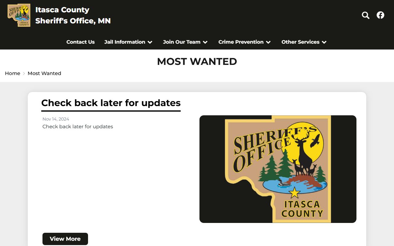 Itasca County court records after arrest Most Wanted warrant context