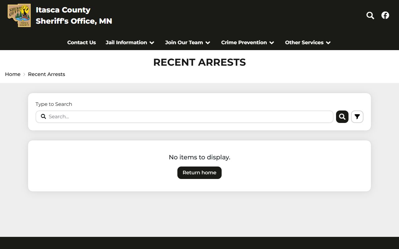 Itasca County recent arrests page for official booking photo context